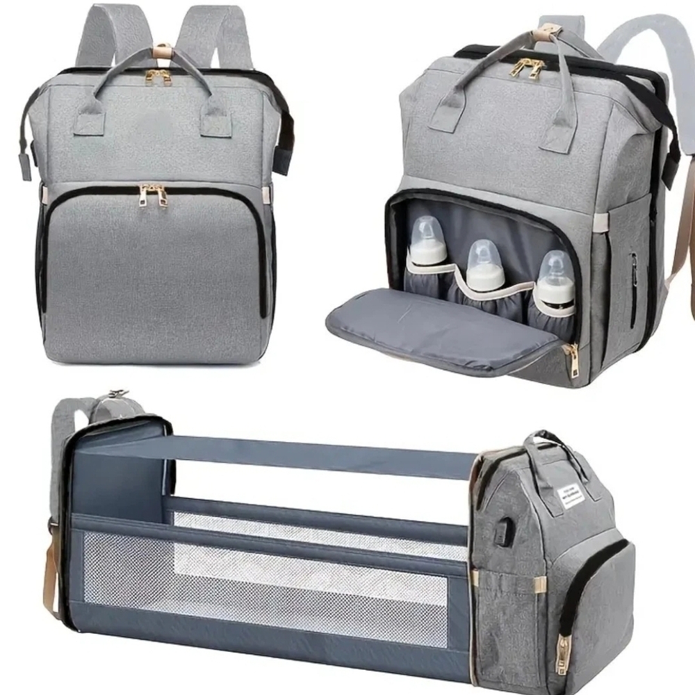 Gray Diaper Backpack with Changing Station - image 1